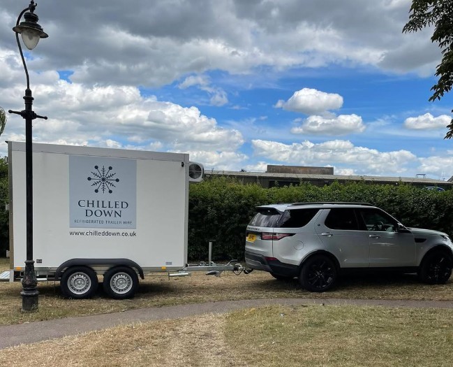 Chilled Down refrigerated trailer towed by a Land Rover