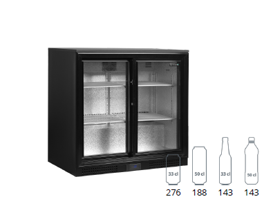 Double-door back bar bottle cooler for hire from Chilled Down