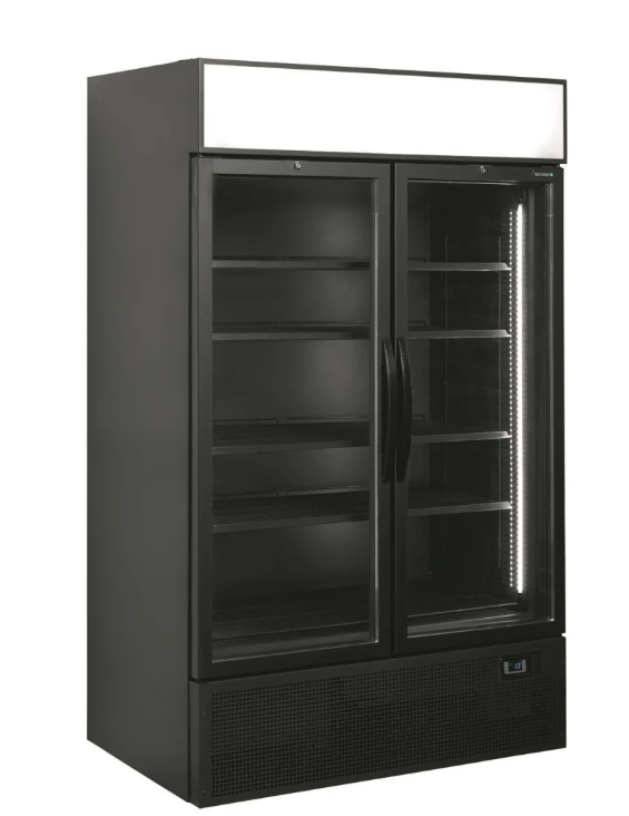 Double-door glass display fridge available to hire from Chilled Down in Norfolk