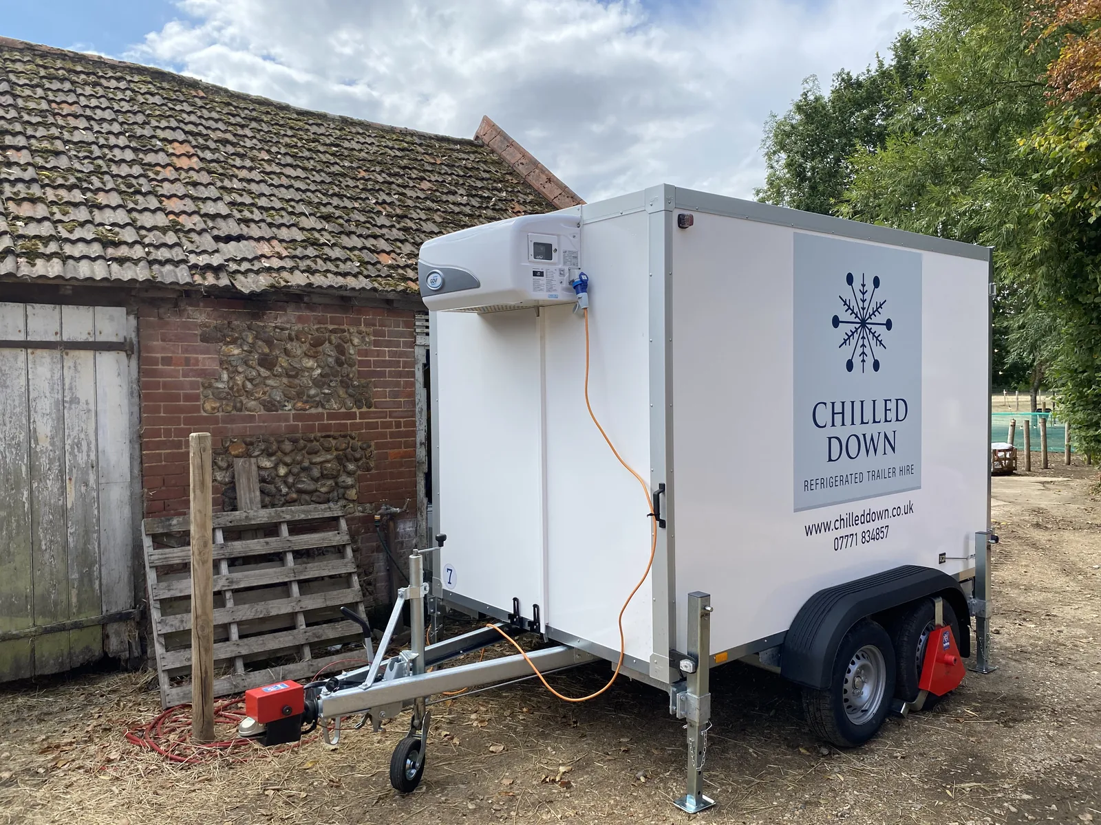 Chilled Down refrigerated trailer with display fridge at wedding venue in Worthing Norfolk