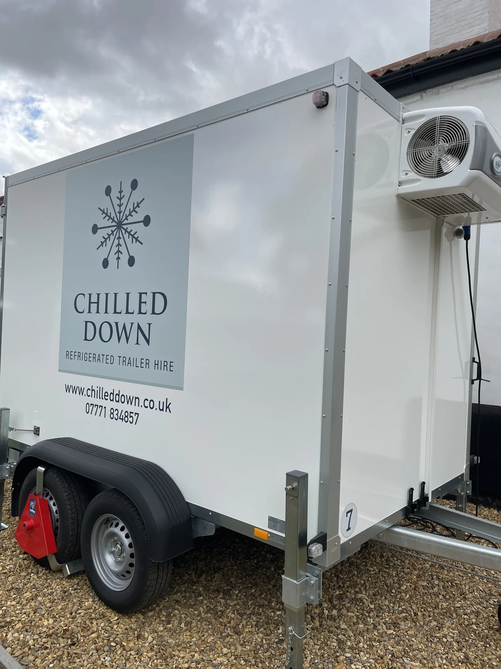 Side view of refrigerated trailer hire unit at Wendling Norfolk event